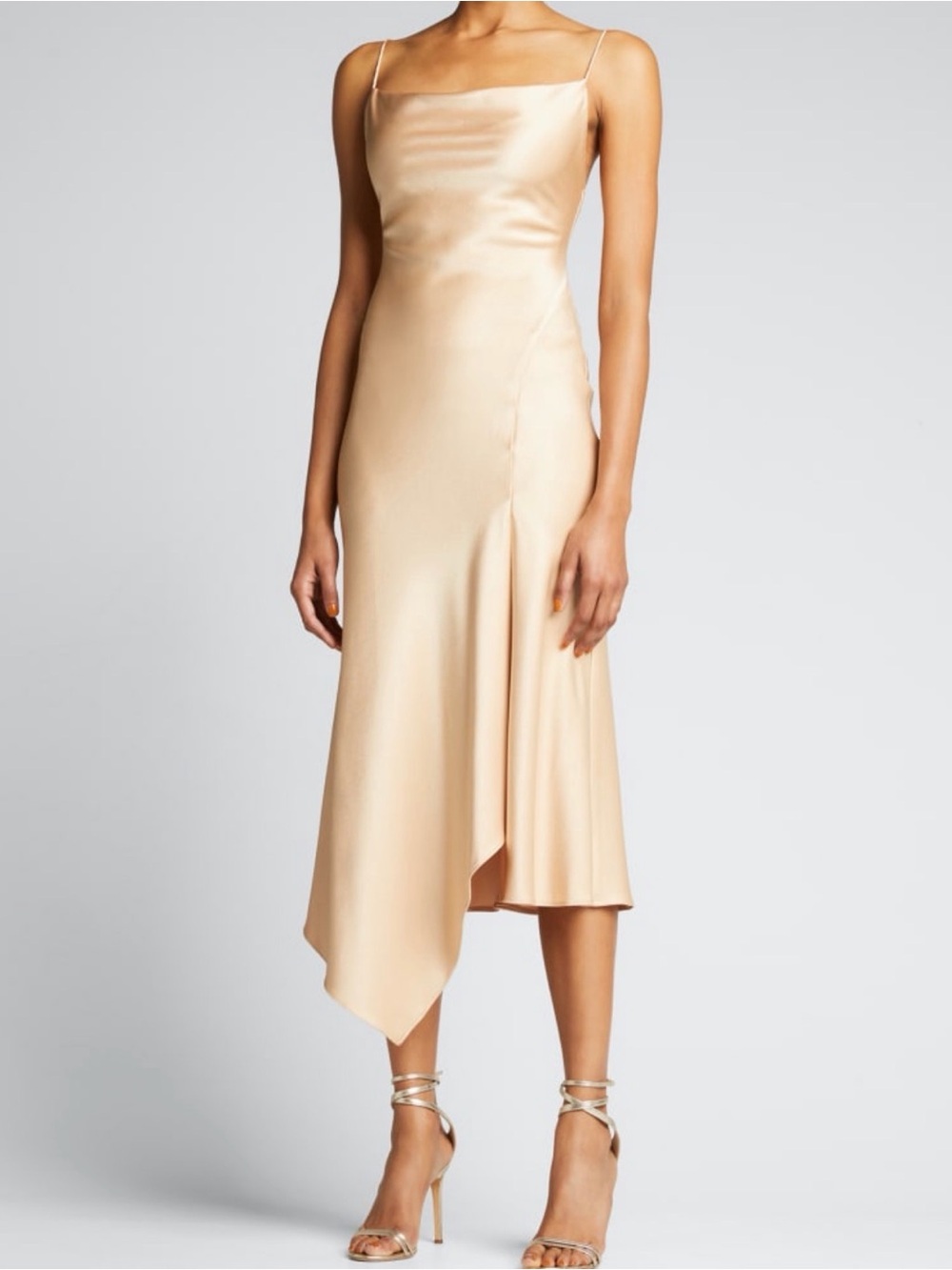 Alice + Olivia Champagne Satin Asymmetrical Slip Dress
